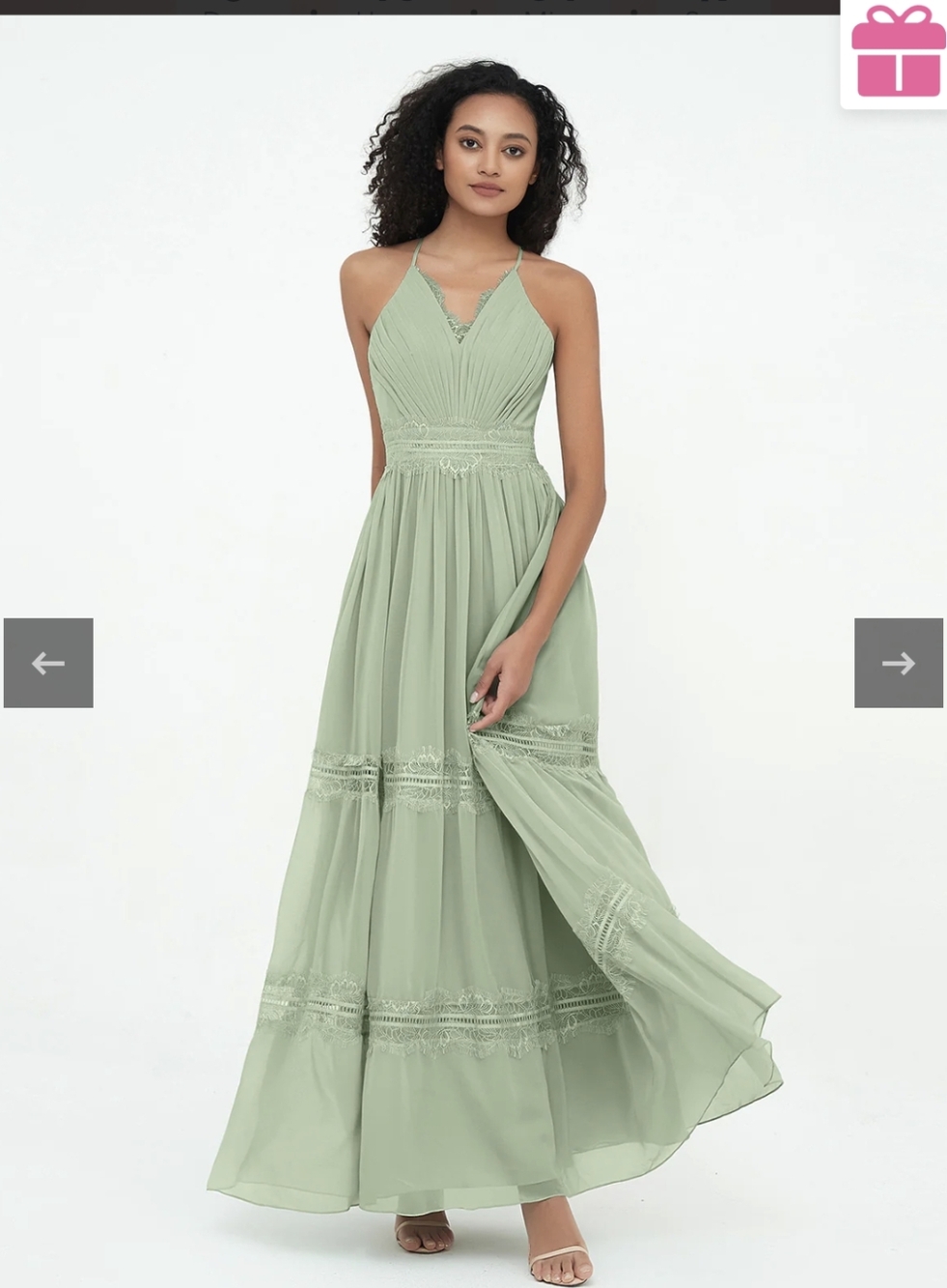 Aw Bridal Sage Green Halter Lace-Trim Maxi Dress